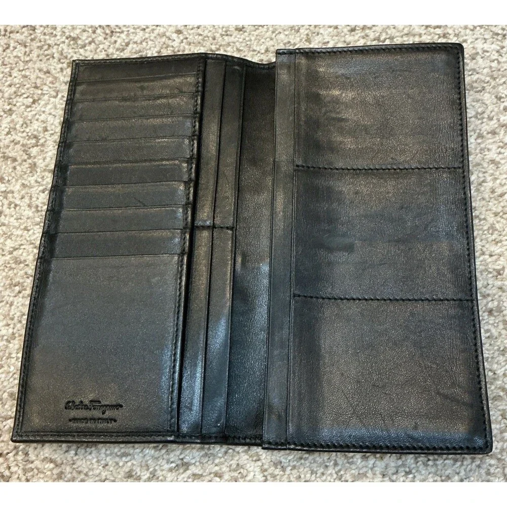 Salvatore Ferragamo Men’s Long Black Bifold Wallet Authentic